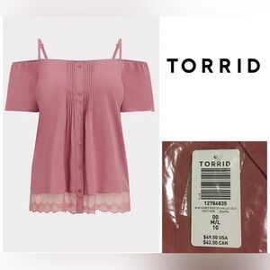 🆕TORRID - 00X M/L - NWT - PINK COLD SHOULDER LACE TOP / BLOUSE
